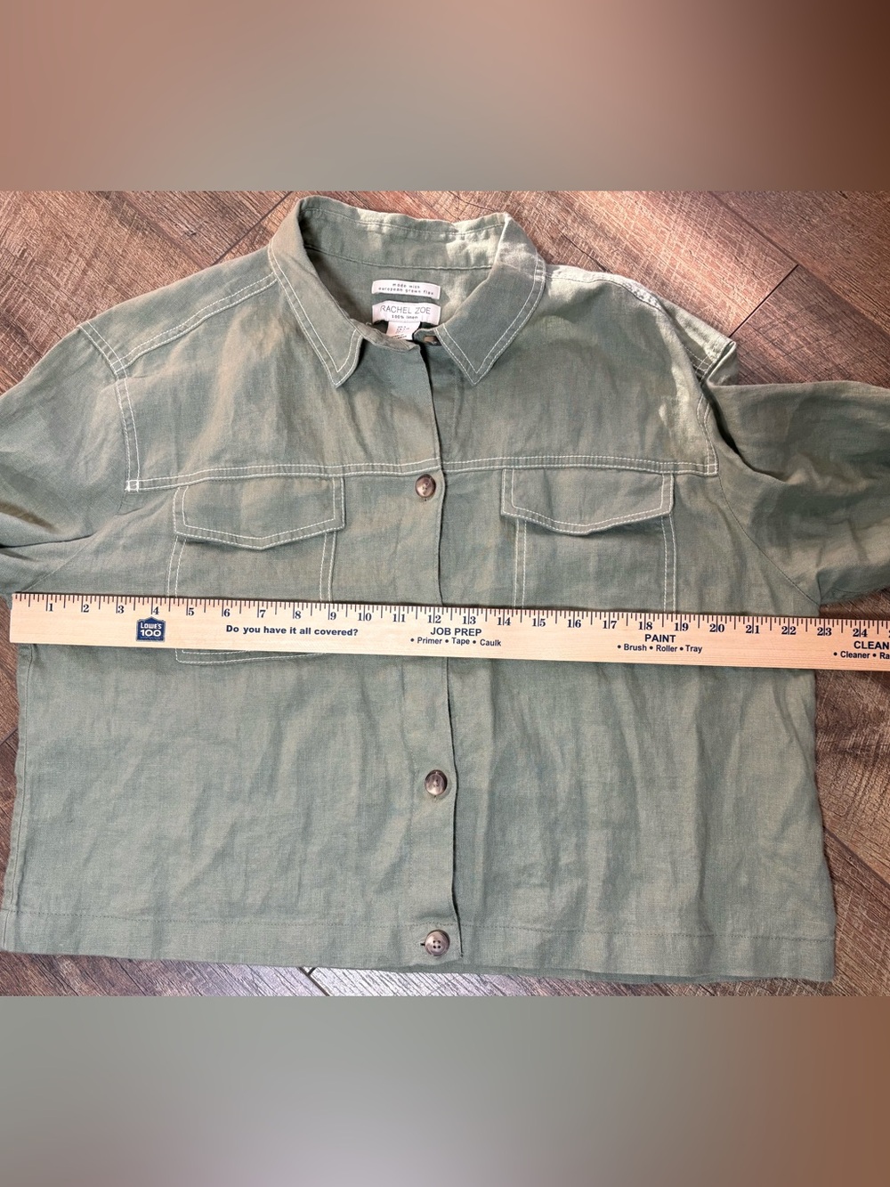 Rachel Zoe 100% Linen Olive Green Utility Shacket Large - Picture 10 of 10